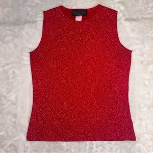 Vintage Connected Apparrel Made In USA Red Sparkly Patterned Tank Top Size M